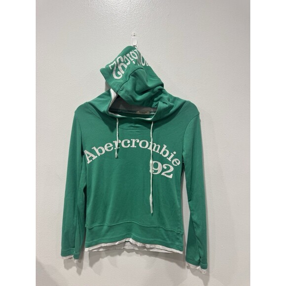 Vintage Y2K Abercrombie & Fitch Hoodie Women’s Green Hooded Sweatshirt Size S - Picture 2 of 8